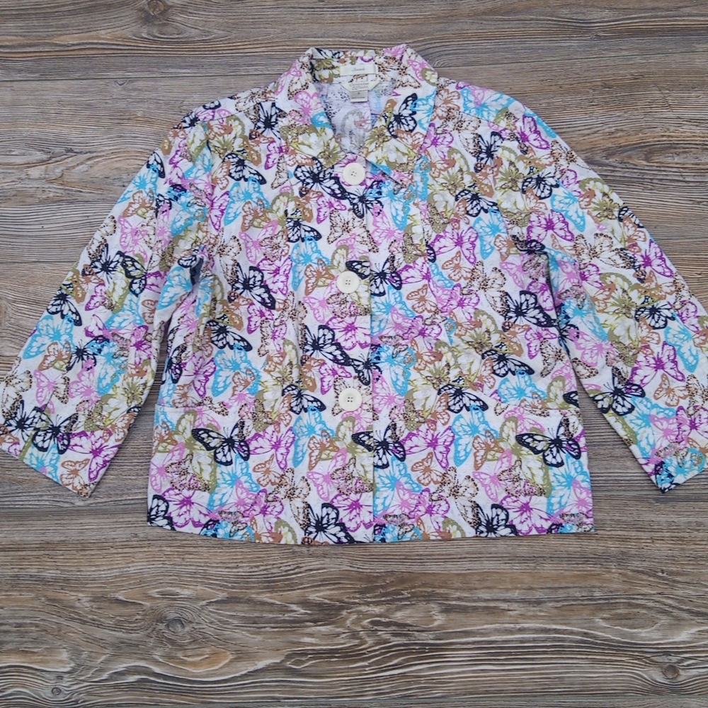 Butterfly Patterned Button Down Front Blazer Jack… - image 1